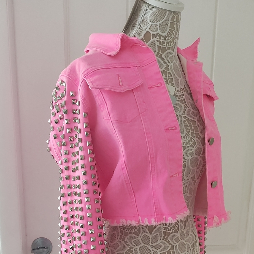 Denim Jacket Studded Pink